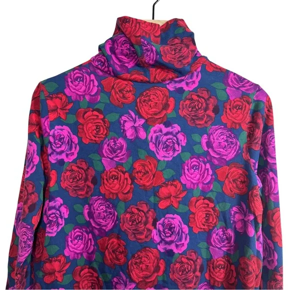 Talbots Plus 1x Classic Turtleneck Imperial Petals Cotton Floral Long Sleeve Tee - Picture 3 of 8